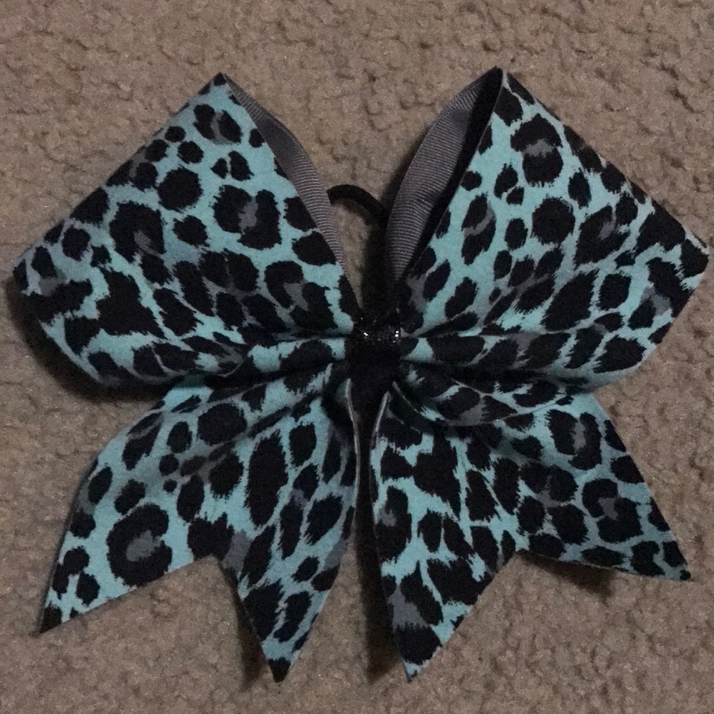Blue and gray cheetah print cheer bow